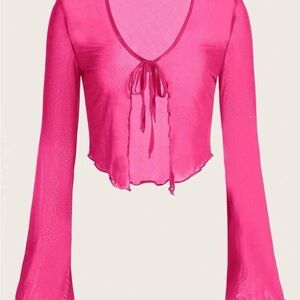 Women's Pink Sheer Tie-Front Top